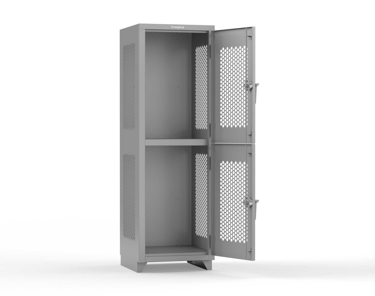 Extra Heavy Duty 14 GA Double-Tier Ventilated Locker, 2 Compartments - 24 in. W x 24 in. D x 75 in. H - 26-2H-24-2T-L-7037