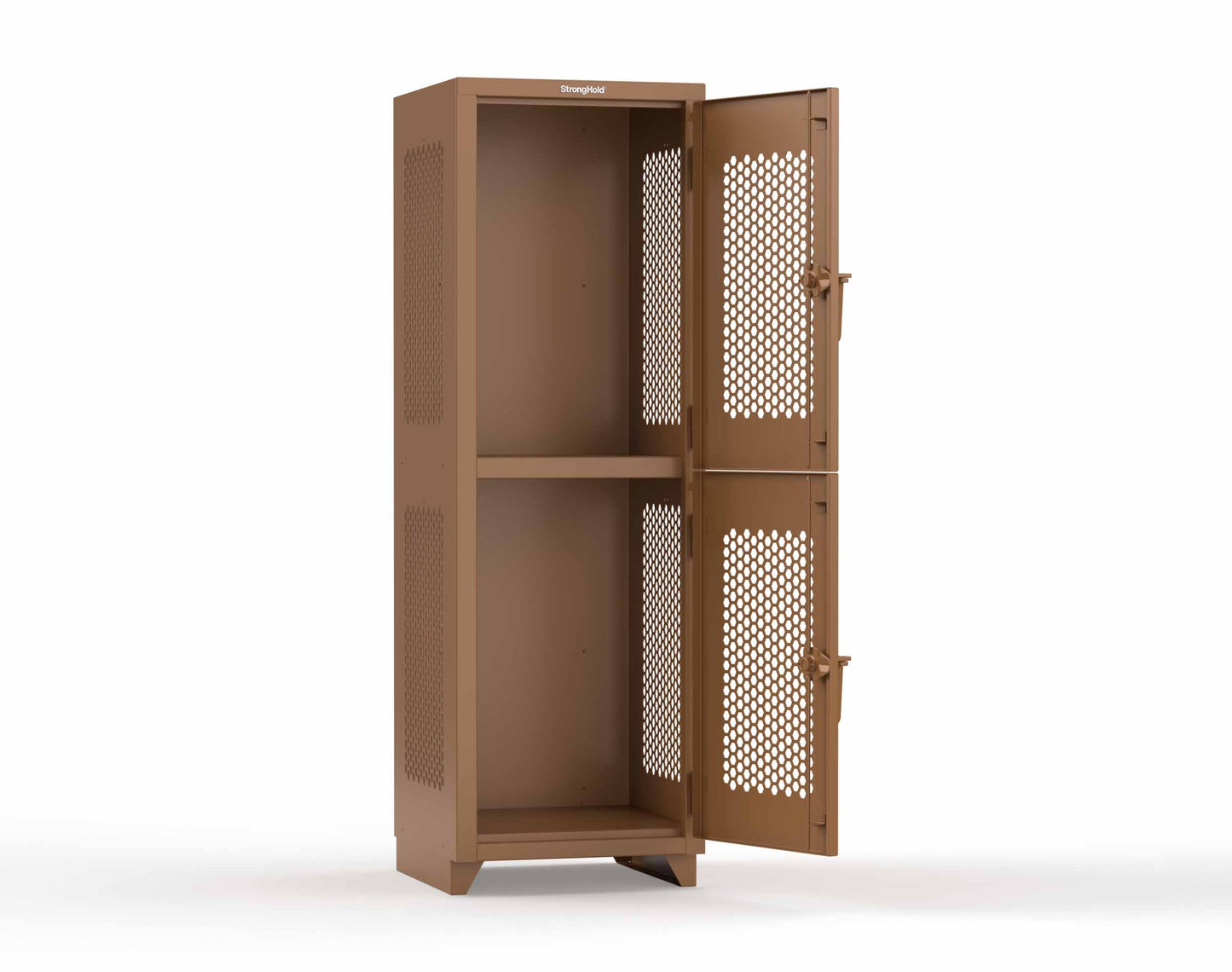 Extra Heavy Duty 14 GA Double-Tier Ventilated Locker, 2 Compartments - 24 in. W x 24 in. D x 75 in. H - 26-2H-24-2T-L-8008