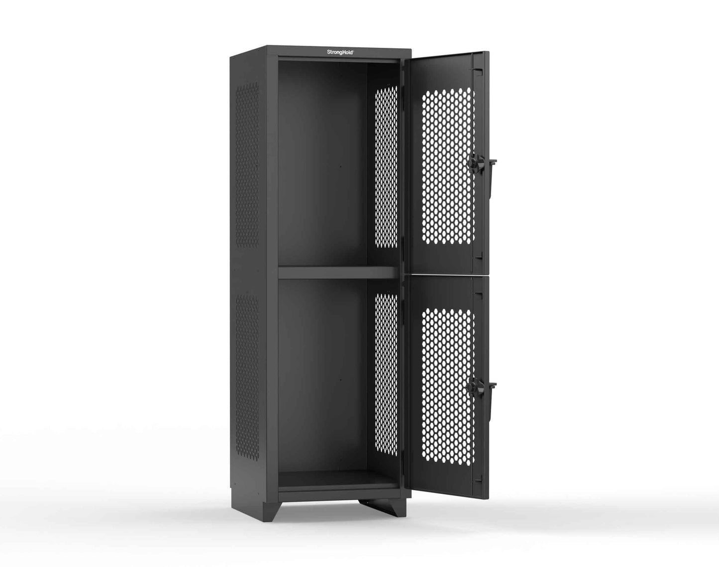 Extra Heavy Duty 14 GA Double-Tier Ventilated Locker, 2 Compartments - 24 in. W x 24 in. D x 75 in. H - 26-2H-24-2T-L-9005