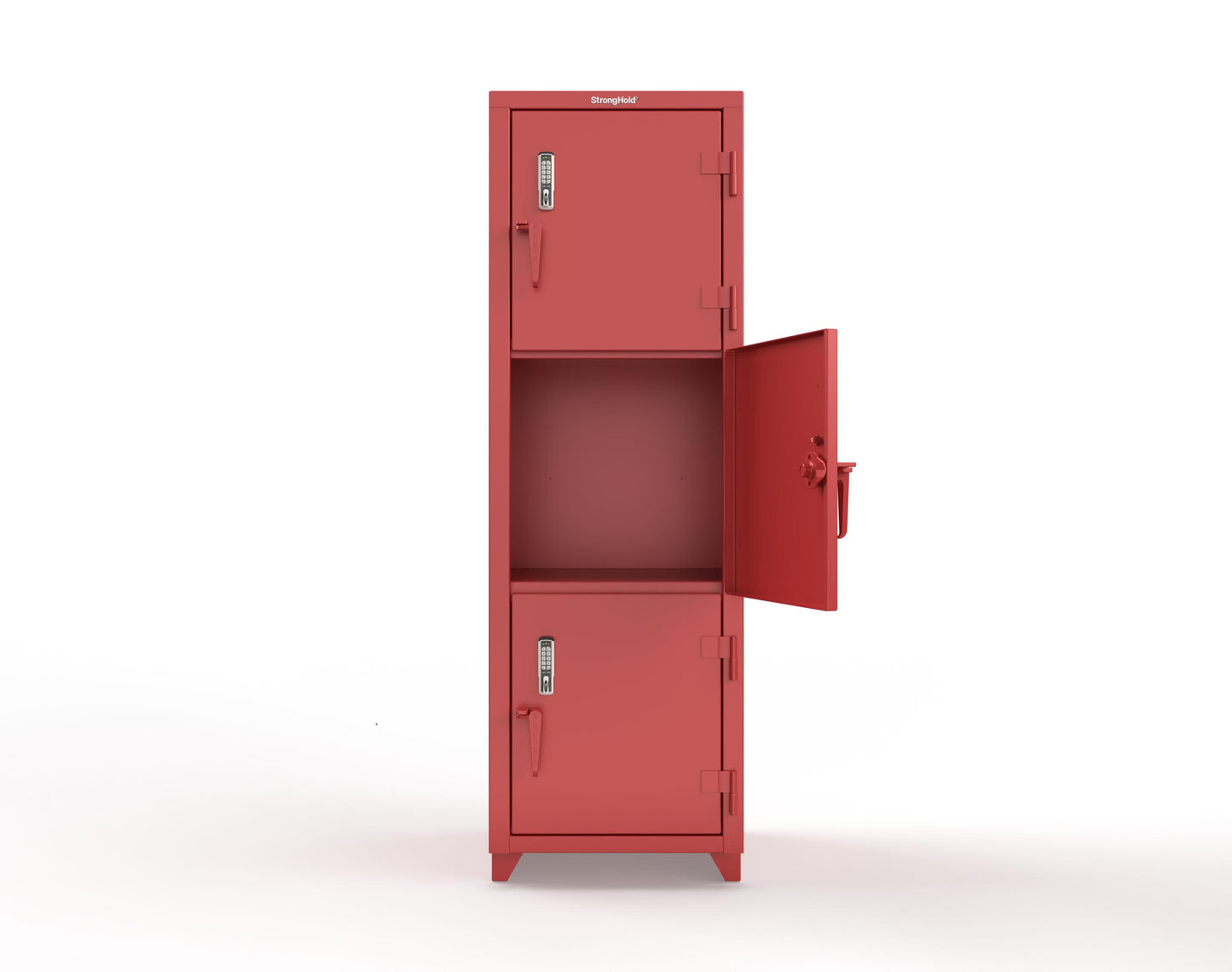 Extra Heavy Duty 14 GA Triple-Tier Locker with Keyless Entry Lock, 3 Compartments – 24 in. W x 24 in. D x 75 in. H - 26-3D-24-3T-EK-L-3001