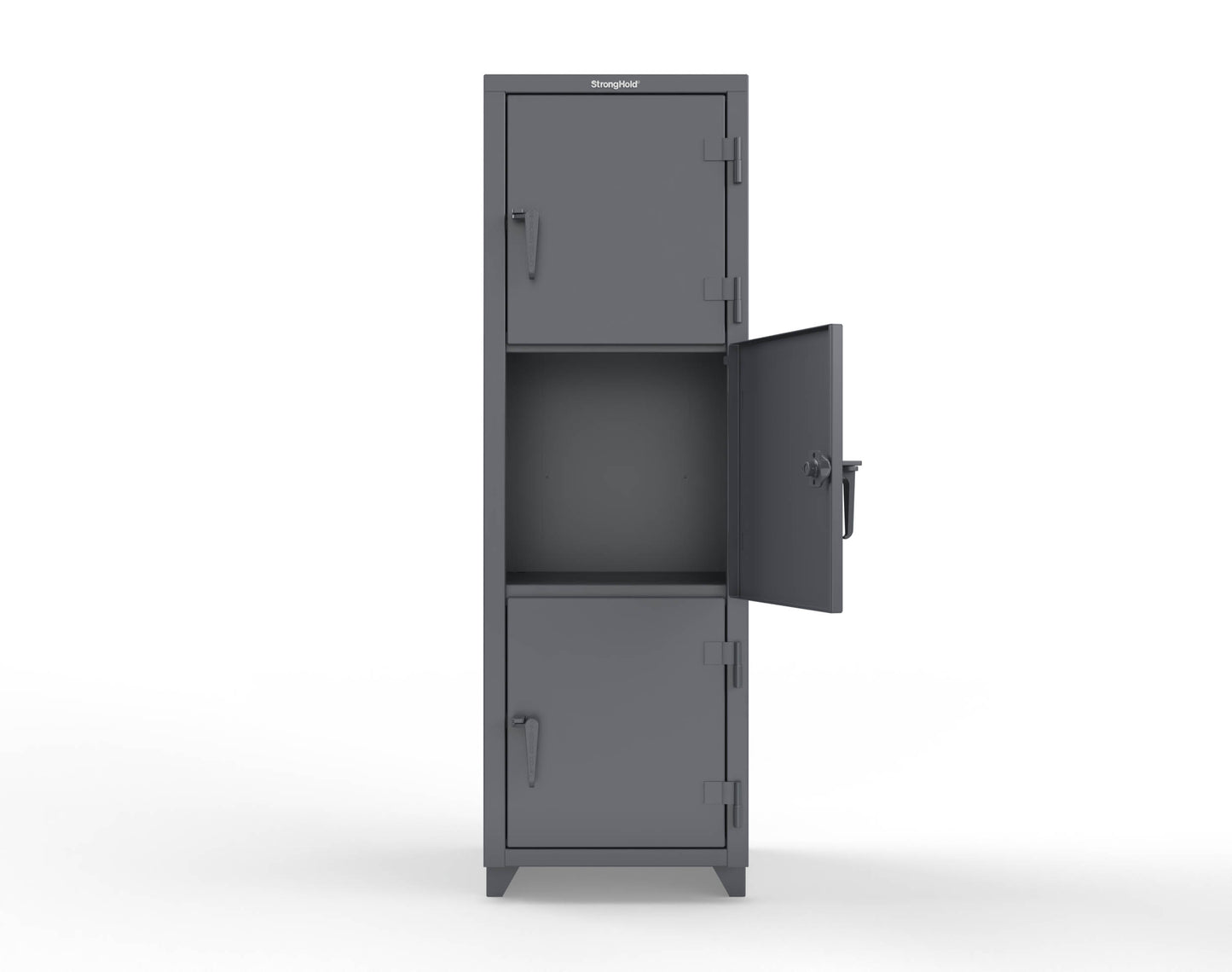 Extra Heavy Duty 14 GA Triple-Tier Locker, 3 Compartments - 24 in. W x 24 in. D x 75 in. H - 26-3D-24-3T-L-7024