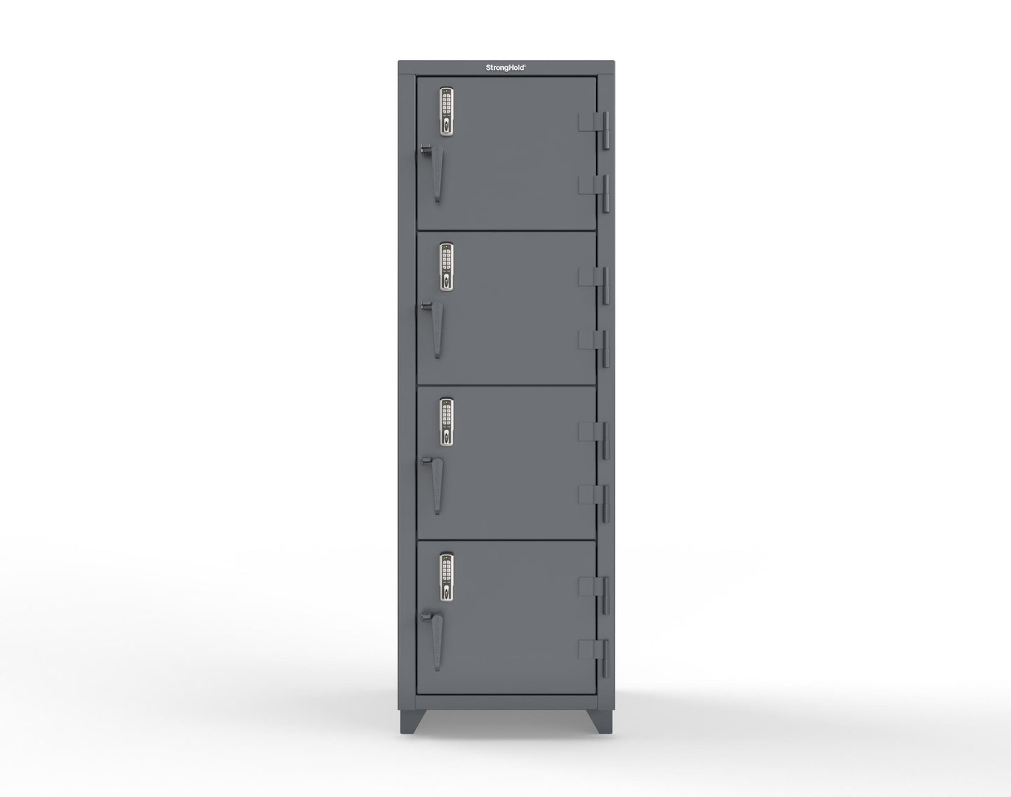 Extra Heavy Duty 14 GA 4-Tier Locker with Keyless Entry Lock, 4 Compartments - 24 in. W x 24 in. D x 75 in. H - 26-4D-24-4T-EK-L-7024