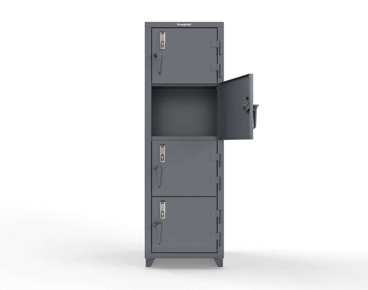 Extra Heavy Duty 14 GA 4-Tier Locker with Keyless Entry Lock, 4 Compartments - 24 in. W x 24 in. D x 75 in. H - 26-4D-24-4T-EK-L-7024