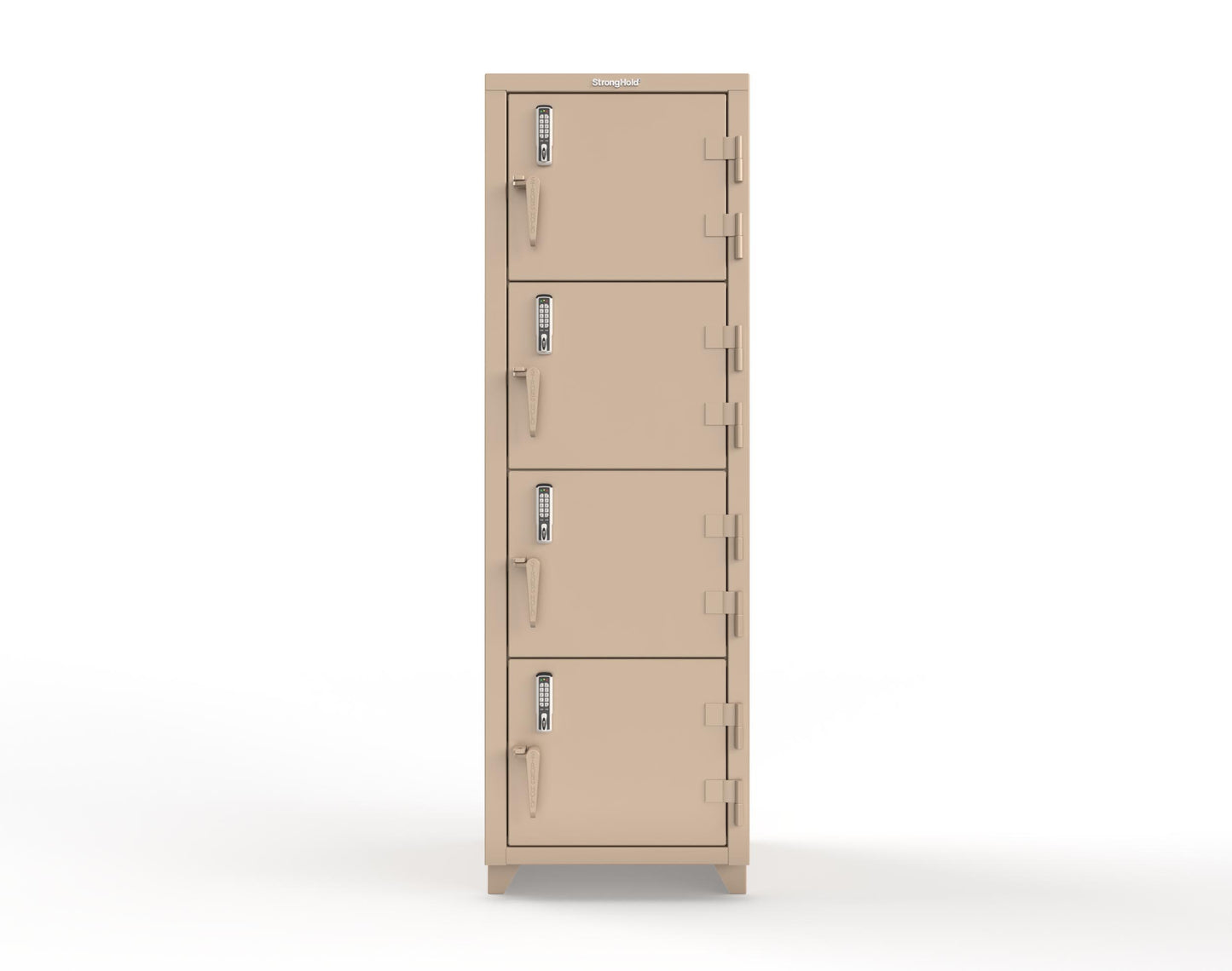 Extra Heavy Duty 14 GA 4-Tier Locker with Keyless Entry Lock, 4 Compartments - 24 in. W x 24 in. D x 75 in. H - 26-4D-24-4T-EK-L-1019