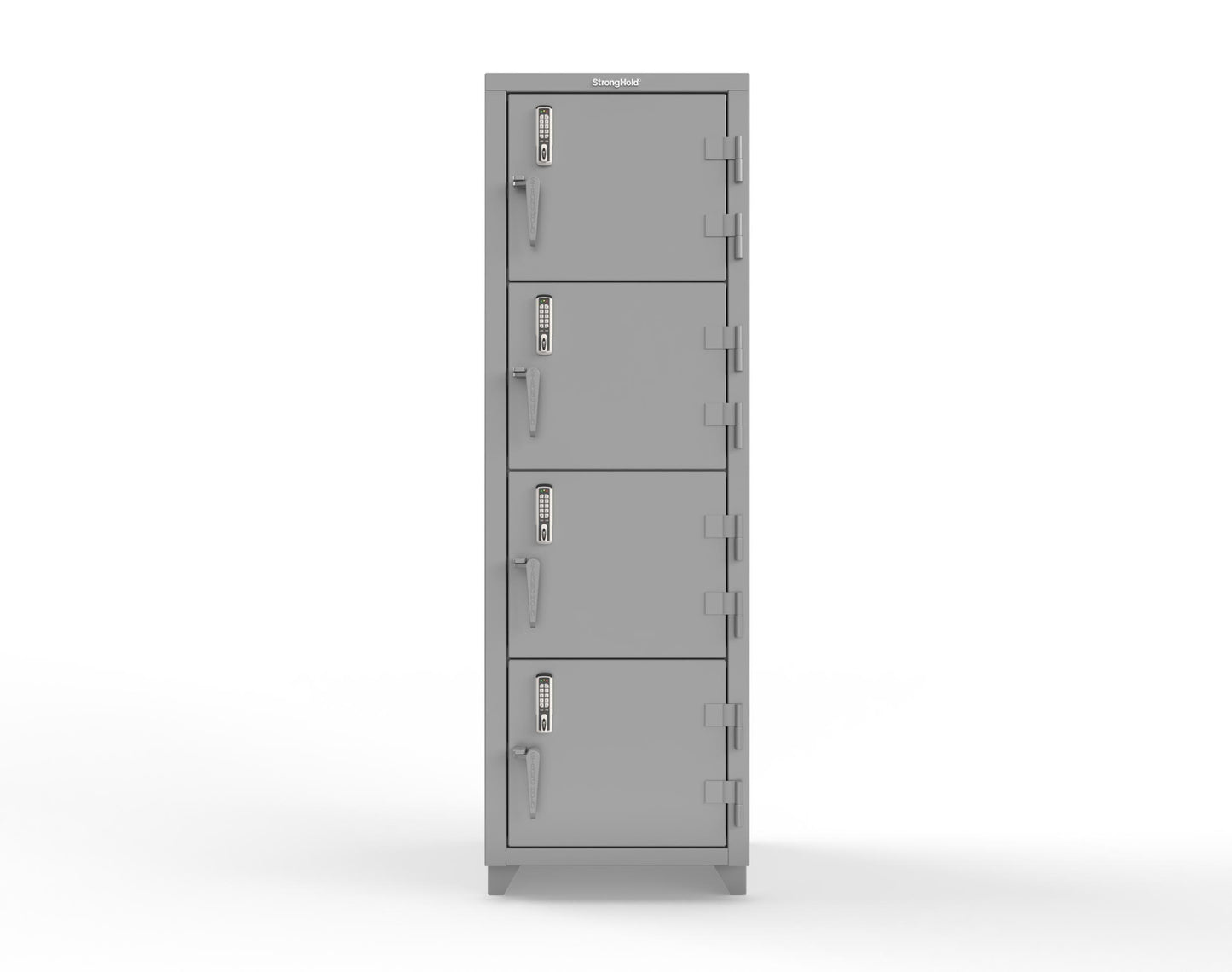 Extra Heavy Duty 14 GA 4-Tier Locker with Keyless Entry Lock, 4 Compartments - 24 in. W x 24 in. D x 75 in. H - 26-4D-24-4T-EK-L-7037