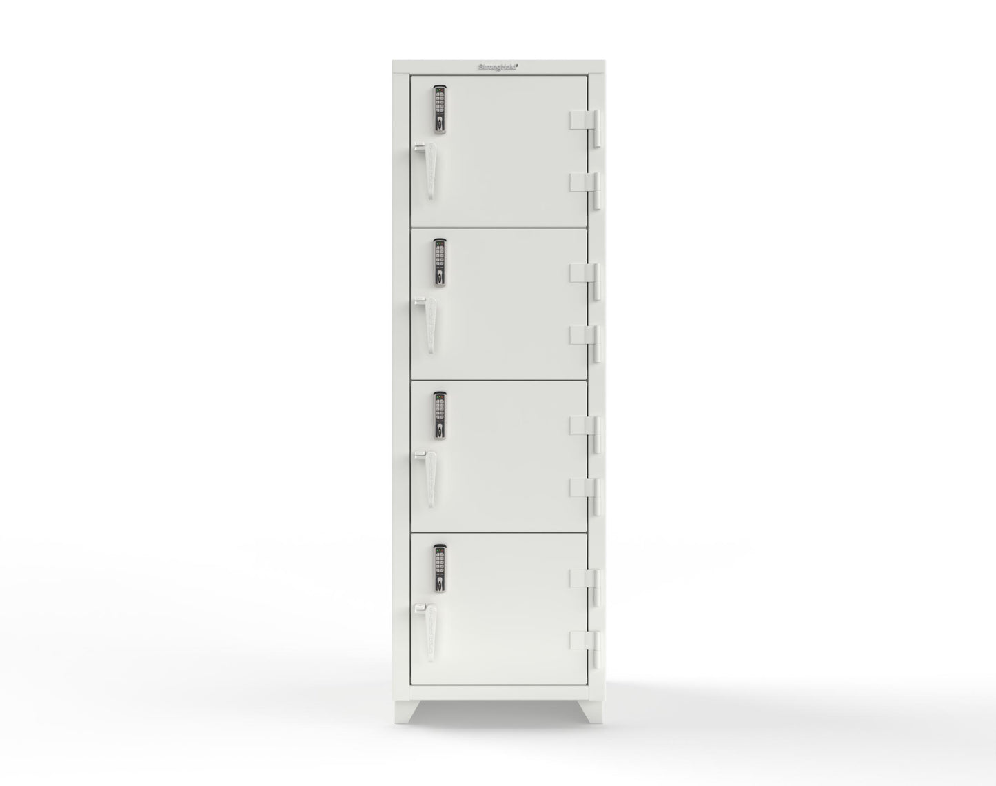 Extra Heavy Duty 14 GA 4-Tier Locker with Keyless Entry Lock, 4 Compartments - 24 in. W x 24 in. D x 75 in. H - 26-4D-24-4T-EK-L-9003