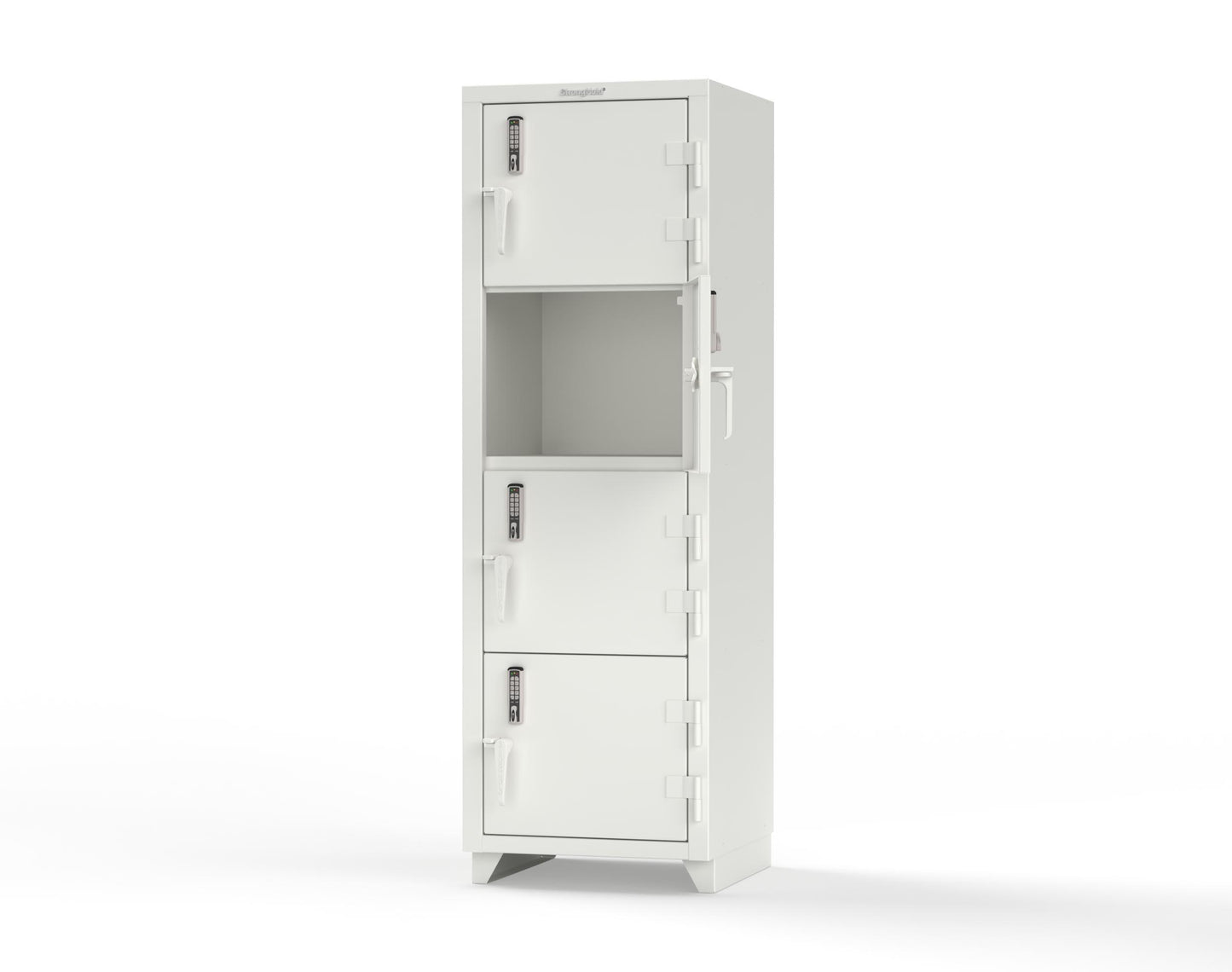 Extra Heavy Duty 14 GA 4-Tier Locker with Keyless Entry Lock, 4 Compartments - 24 in. W x 24 in. D x 75 in. H - 26-4D-24-4T-EK-L-9003