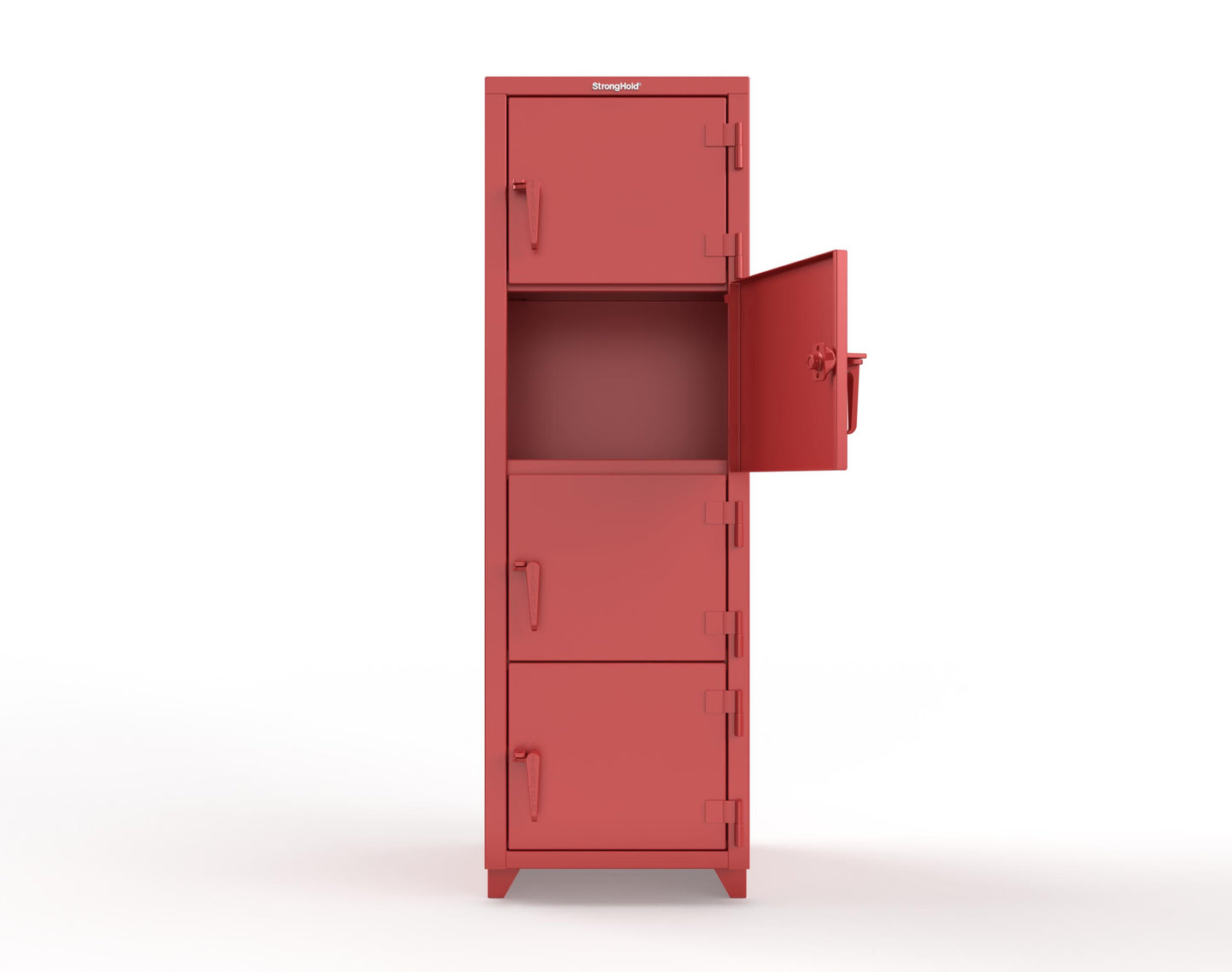 Extra Heavy Duty 14 GA 4-Tier Locker, 4 Compartments - 24 in. W x 24 in. D x 75 in. H - 26-4D-24-4T-L-3001