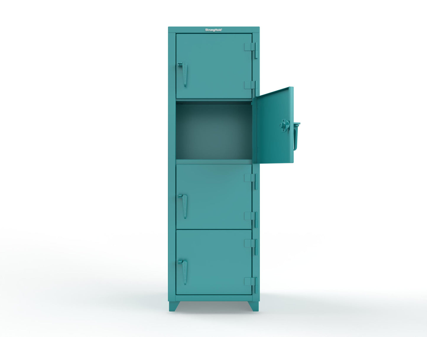 Extra Heavy Duty 14 GA 4-Tier Locker, 4 Compartments - 24 in. W x 24 in. D x 75 in. H - 26-4D-24-4T-L-5021