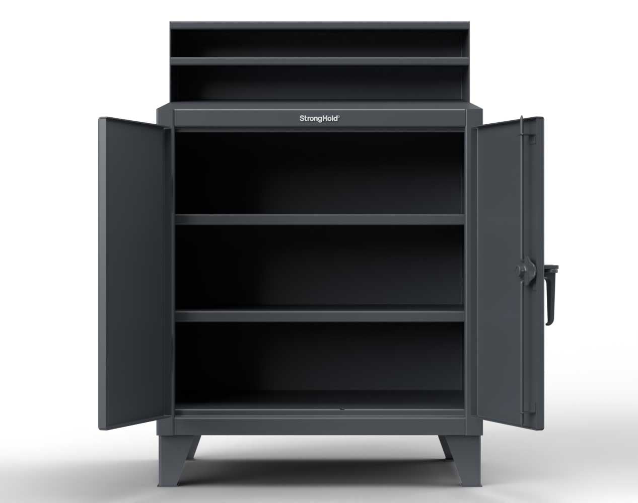 Extreme Duty 12 GA Shop Desk with 2 Shelves, Riser Shelf - 36 In. W x 28 In. D x 54 In. H