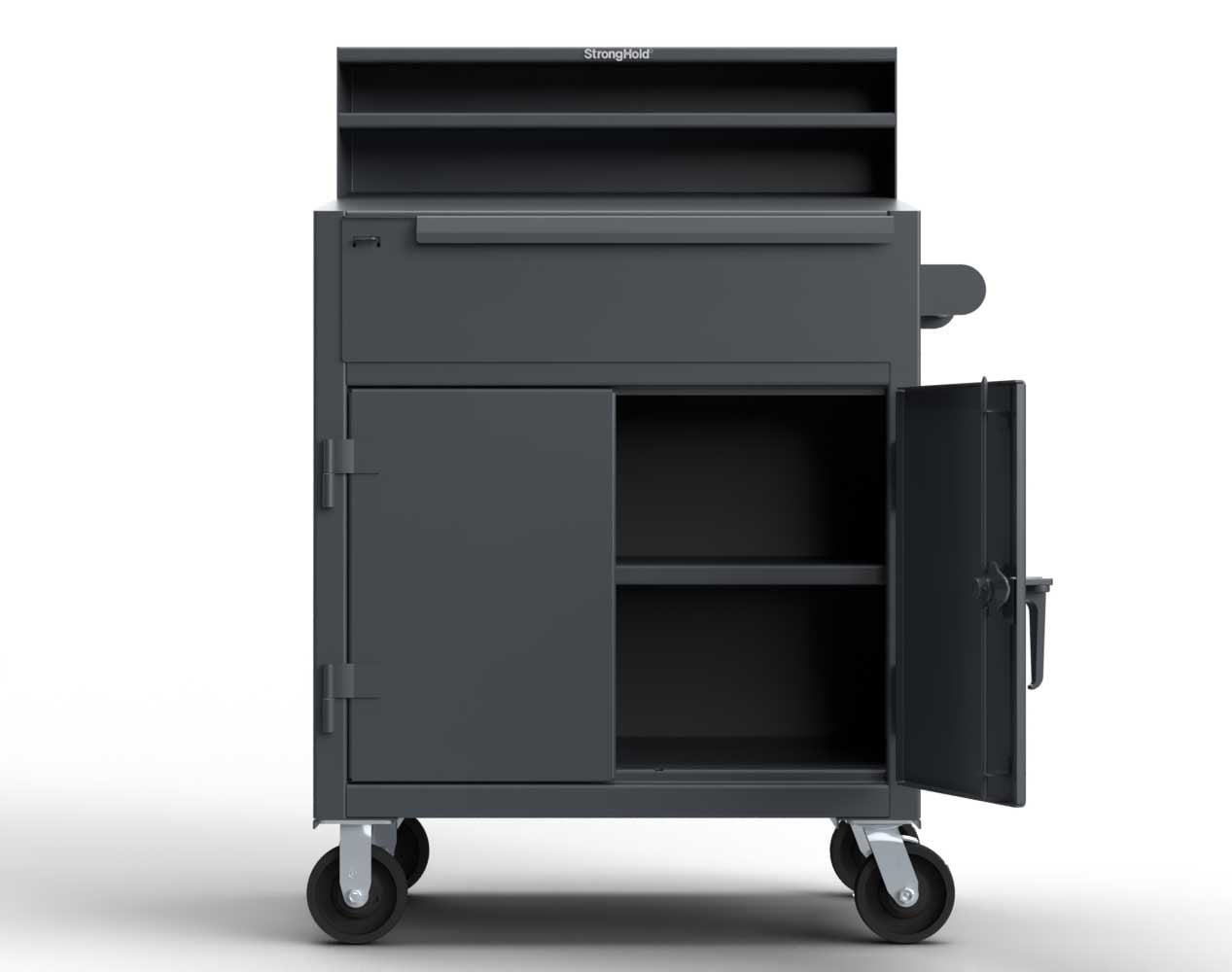 Extreme Duty 12 GA Mobile Shop Desk 1 Drawer, 1 Shelf, Riser Shelf - 36 In. W x 28 In. D x 54 In. H