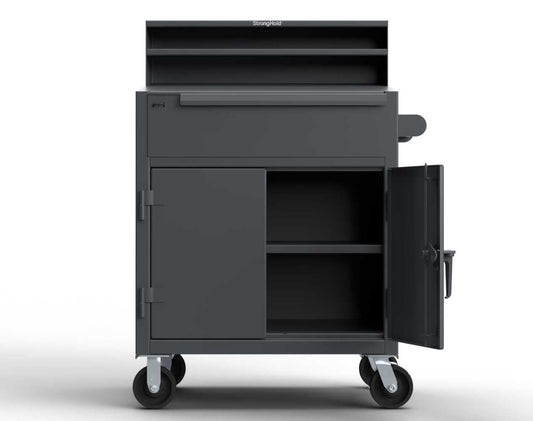 Extreme Duty 12 GA Mobile Shop Desk 1 Drawer, 1 Shelf, Riser Shelf - 36 In. W x 28 In. D x 54 In. H