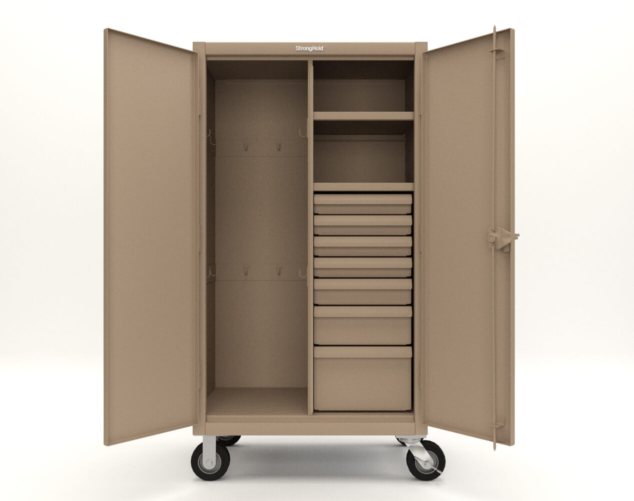 Extreme Duty 12 GA Mobile Rigging Cabinet with 7 Half-Width Drawers, 2 Shelves - 36 in. W x 24 in. D x 68 in. H