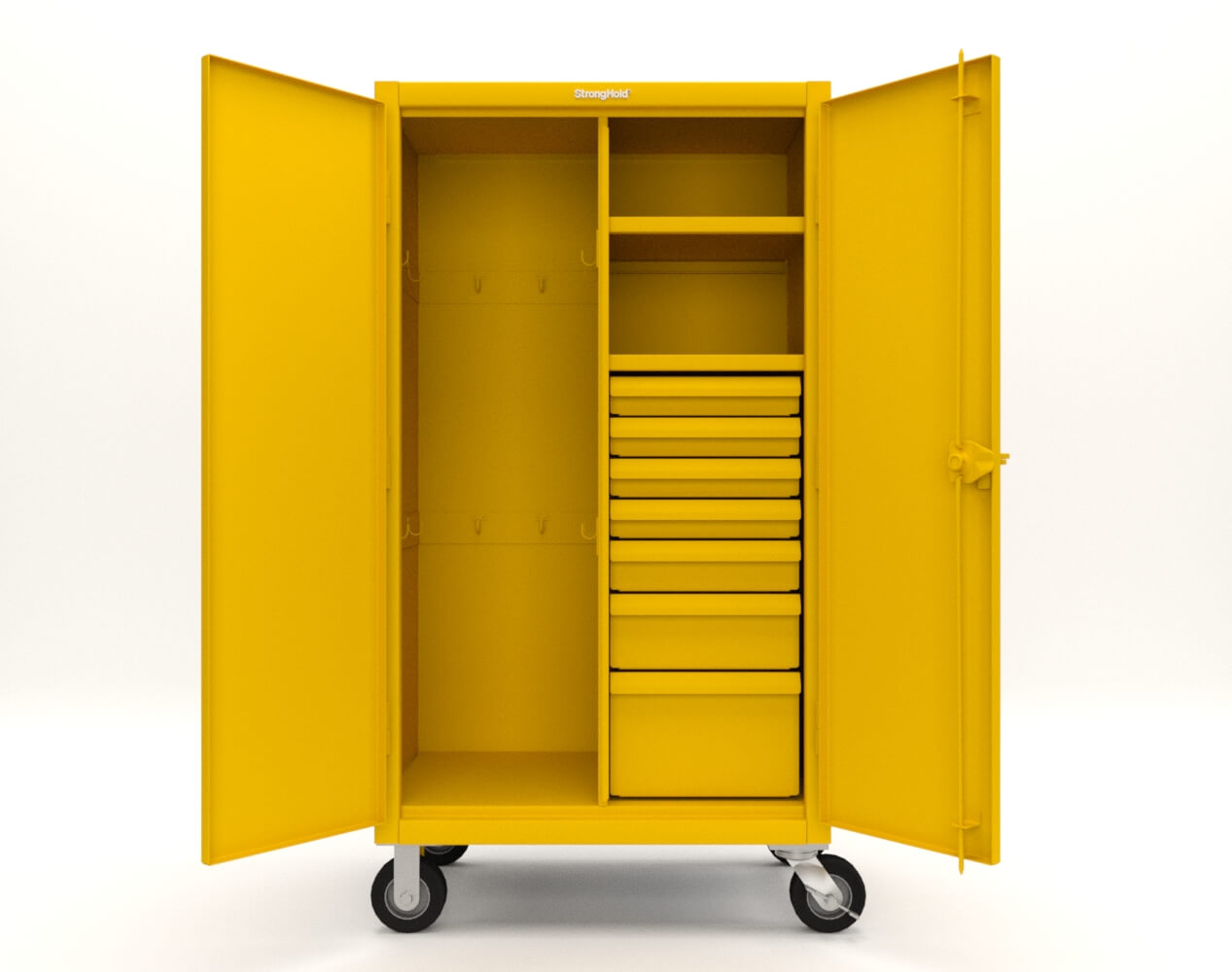 Extreme Duty 12 GA Mobile Rigging Cabinet with 7 Half-Width Drawers, 2 Shelves - 36 in. W x 24 in. D x 68 in. H