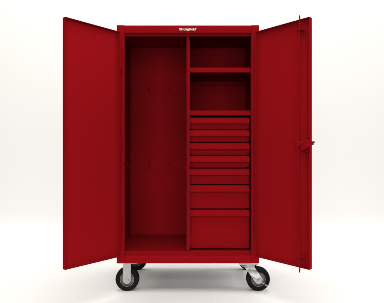 Extreme Duty 12 GA Mobile Rigging Cabinet with 7 Half-Width Drawers, 2 Shelves - 36 in. W x 24 in. D x 68 in. H