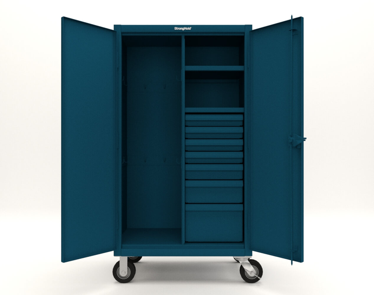 Extreme Duty 12 GA Mobile Rigging Cabinet with 7 Half-Width Drawers, 2 Shelves - 36 in. W x 24 in. D x 68 in. H