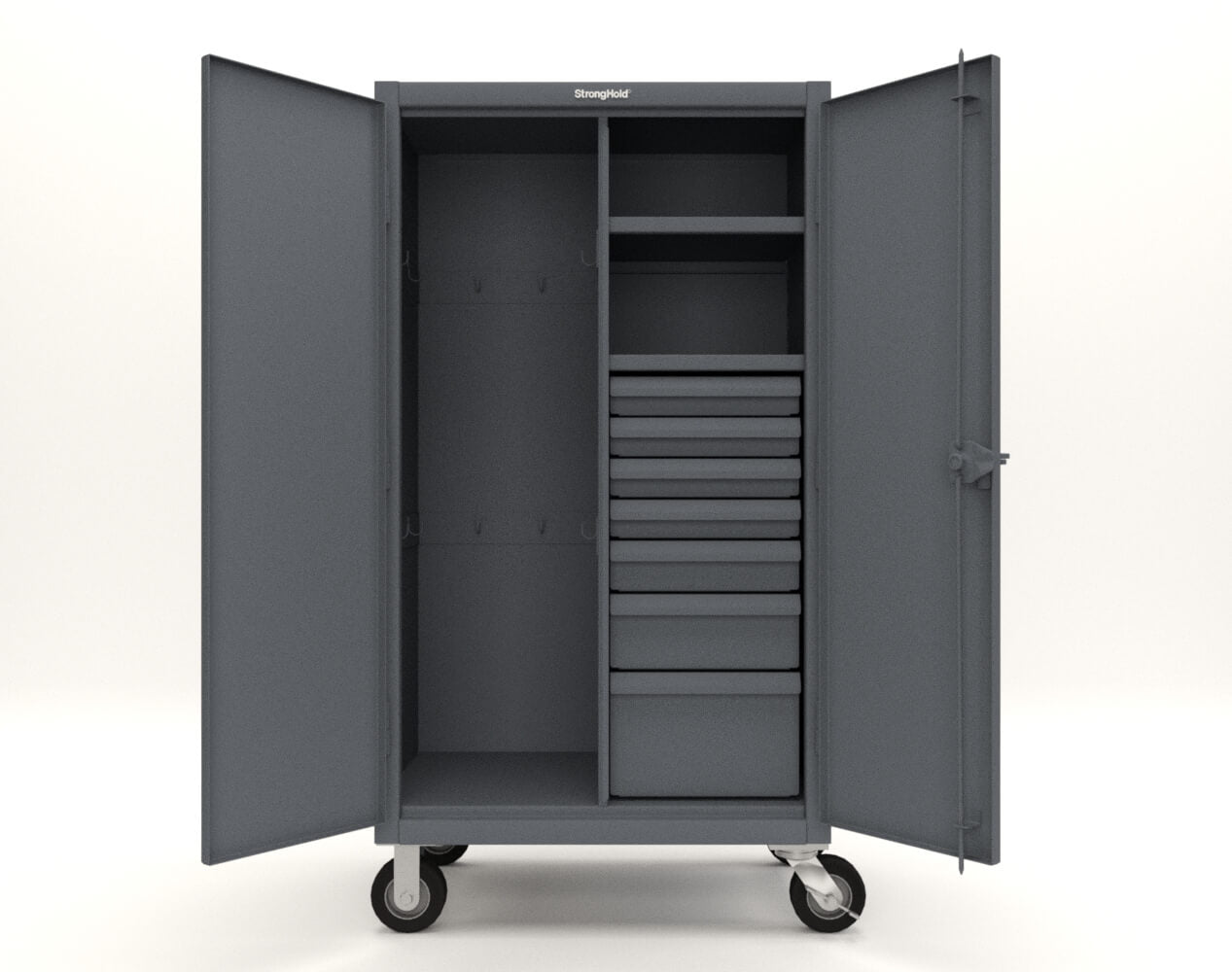 Extreme Duty 12 GA Mobile Rigging Cabinet with 7 Half-Width Drawers, 2 Shelves - 36 in. W x 24 in. D x 68 in. H
