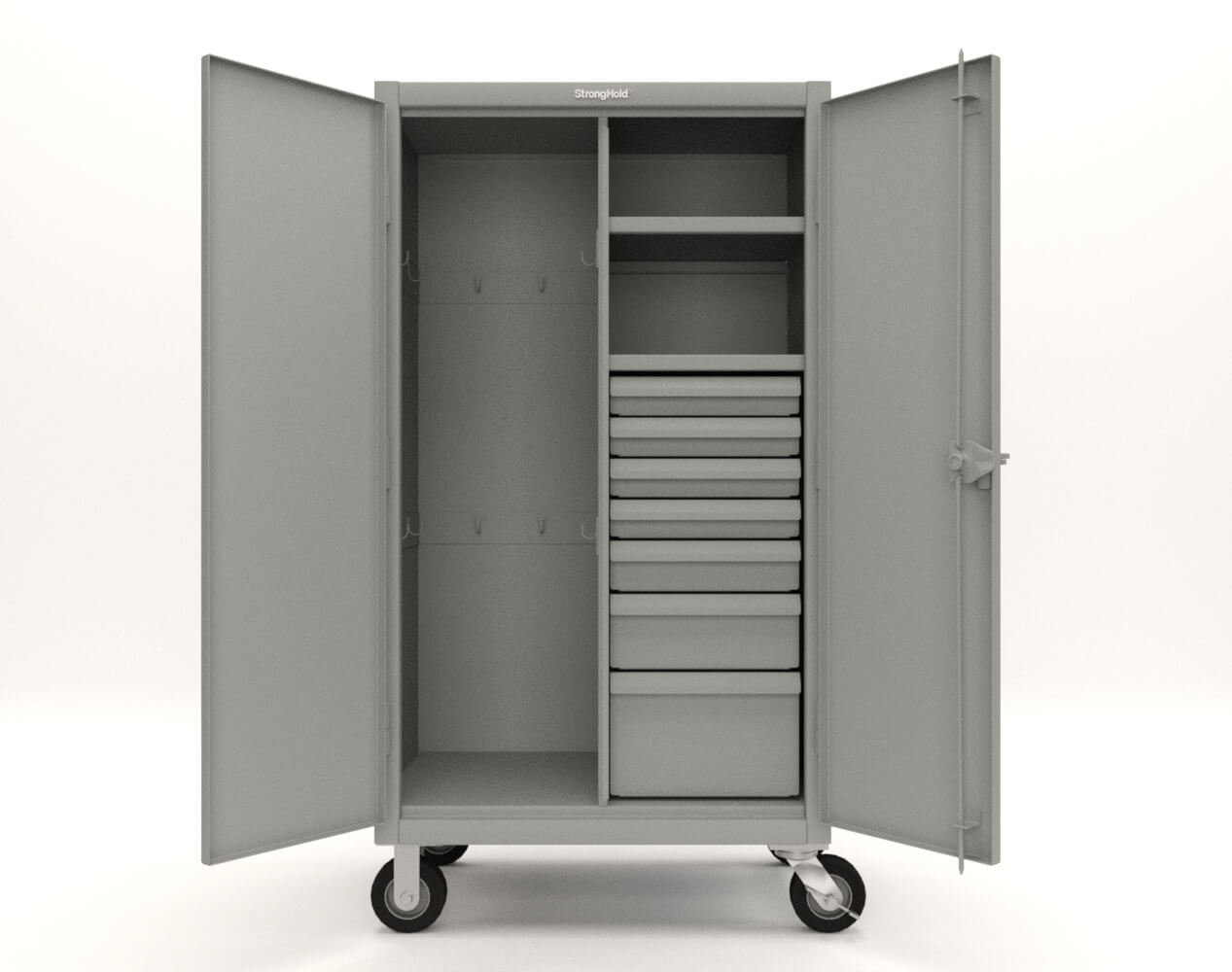 Extreme Duty 12 GA Mobile Rigging Cabinet with 7 Half-Width Drawers, 2 Shelves - 36 in. W x 24 in. D x 68 in. H