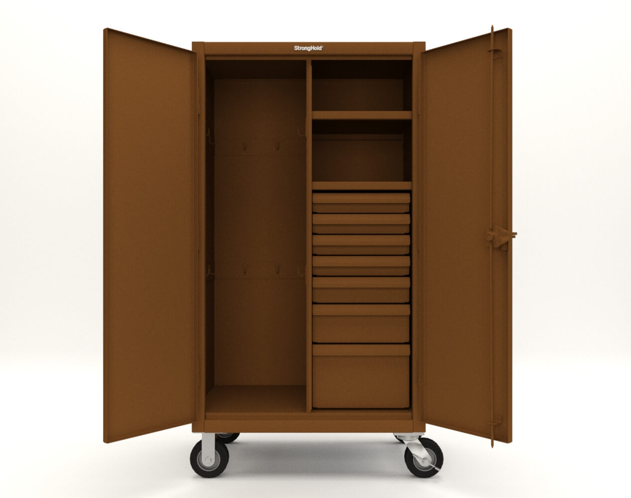 Extreme Duty 12 GA Mobile Rigging Cabinet with 7 Half-Width Drawers, 2 Shelves - 36 in. W x 24 in. D x 68 in. H