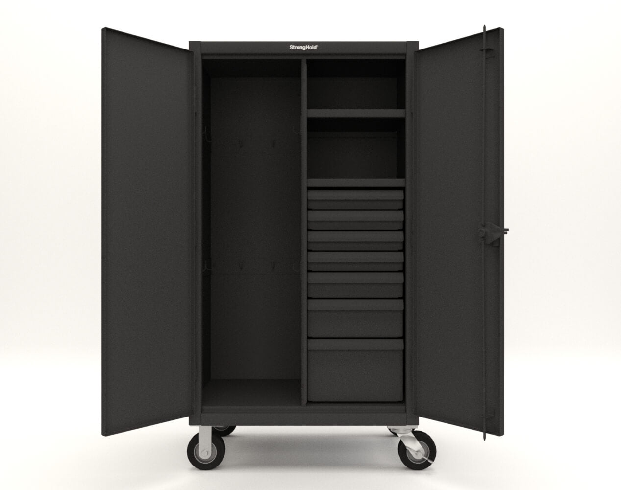 Extreme Duty 12 GA Mobile Rigging Cabinet with 7 Half-Width Drawers, 2 Shelves - 36 in. W x 24 in. D x 68 in. H