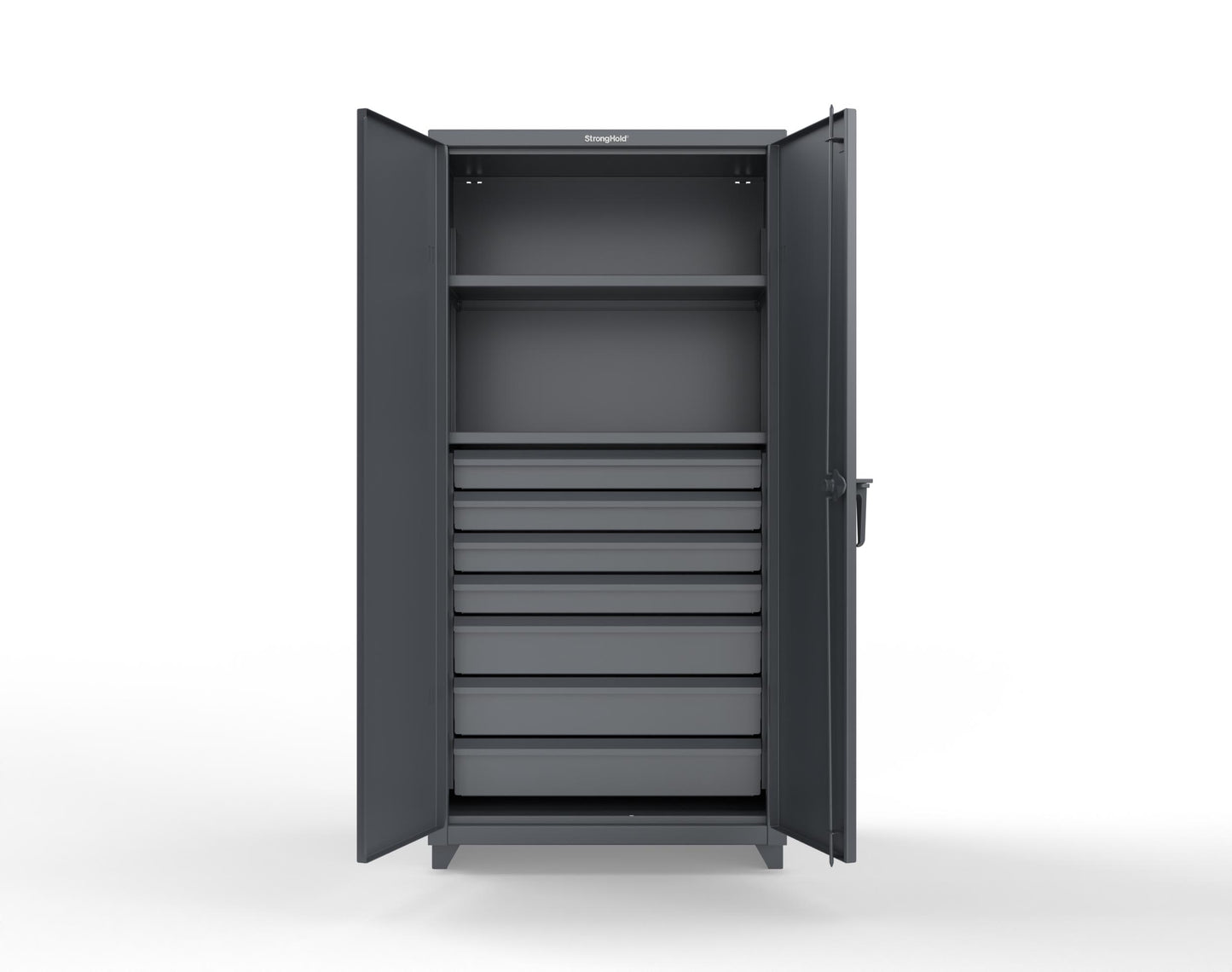 Extra Heavy Duty 14 GA Cabinet with 7 Drawers, 2 Shelves - 36 In. W x 24 In. D x 75 In. H - 36-242-7DB-L-7024
