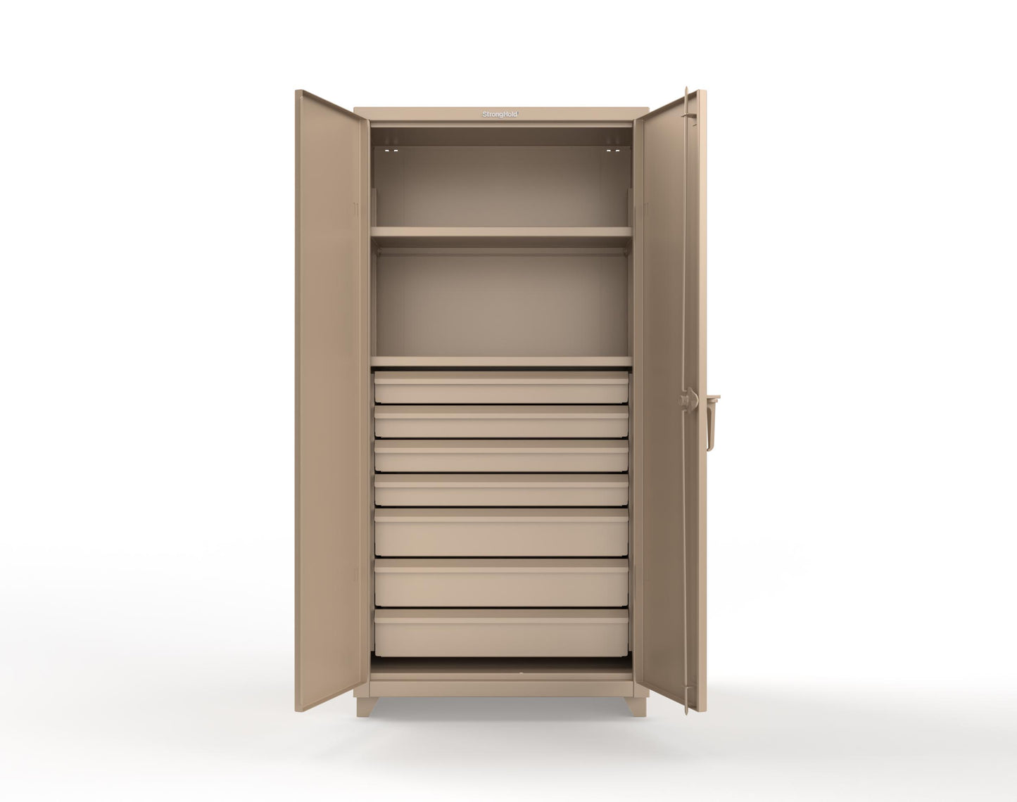 Extra Heavy Duty 14 GA Cabinet with 7 Drawers, 2 Shelves - 36 In. W x 24 In. D x 75 In. H - 36-242-7DB-L-1019