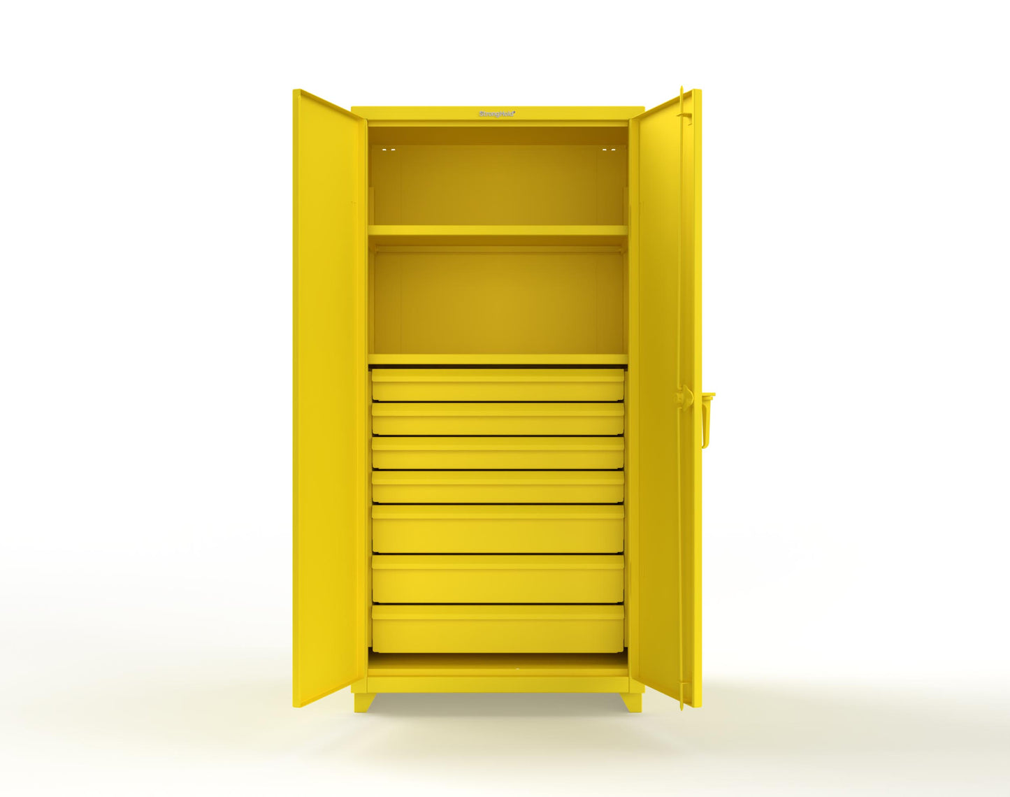 Extra Heavy Duty 14 GA Cabinet with 7 Drawers, 2 Shelves - 36 In. W x 24 In. D x 75 In. H - 36-242-7DB-L-1021