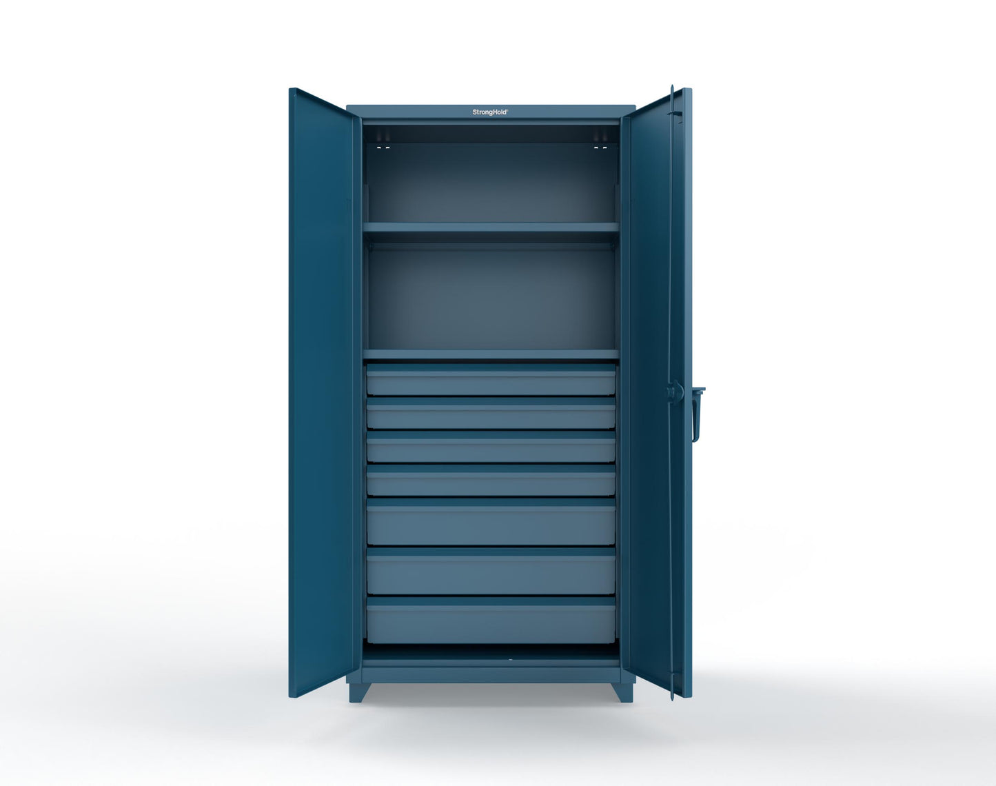 Extra Heavy Duty 14 GA Cabinet with 7 Drawers, 2 Shelves - 36 In. W x 24 In. D x 75 In. H - 36-242-7DB-L-5001