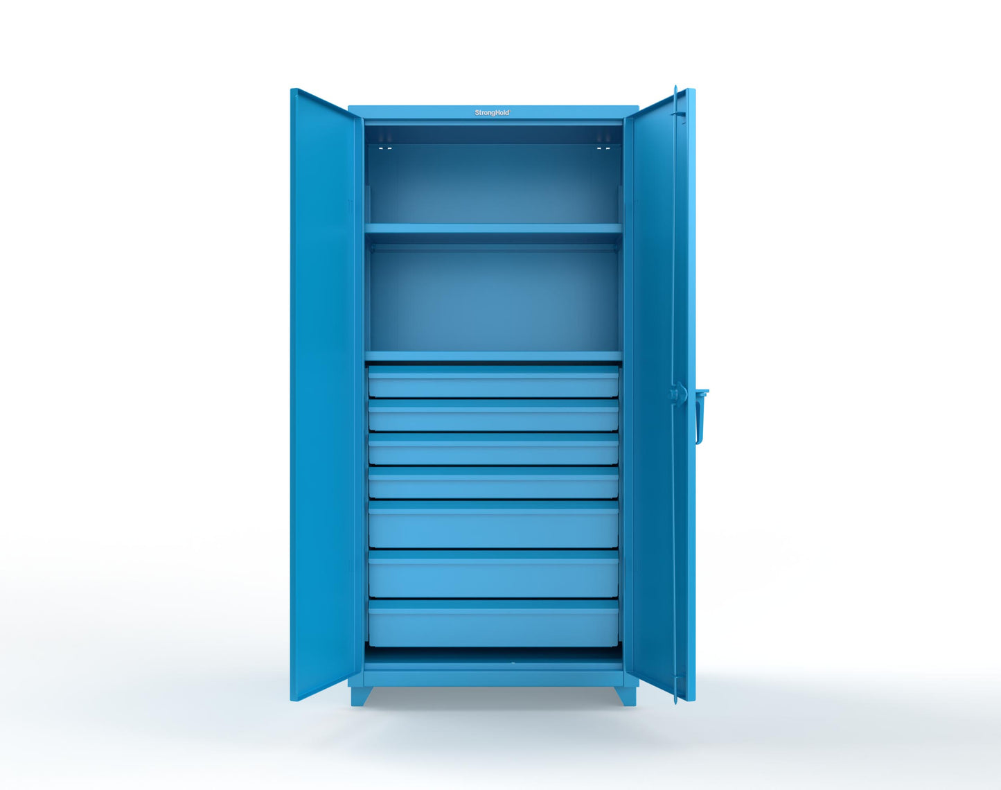 Extra Heavy Duty 14 GA Cabinet with 7 Drawers, 2 Shelves - 36 In. W x 24 In. D x 75 In. H - 36-242-7DB-L-5012