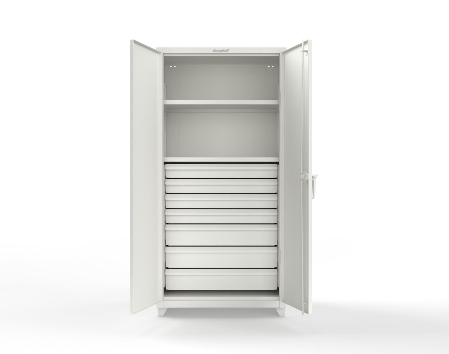 Extra Heavy Duty 14 GA Cabinet with 7 Drawers, 2 Shelves - 36 In. W x 24 In. D x 75 In. H - 36-242-7DB-L-9003