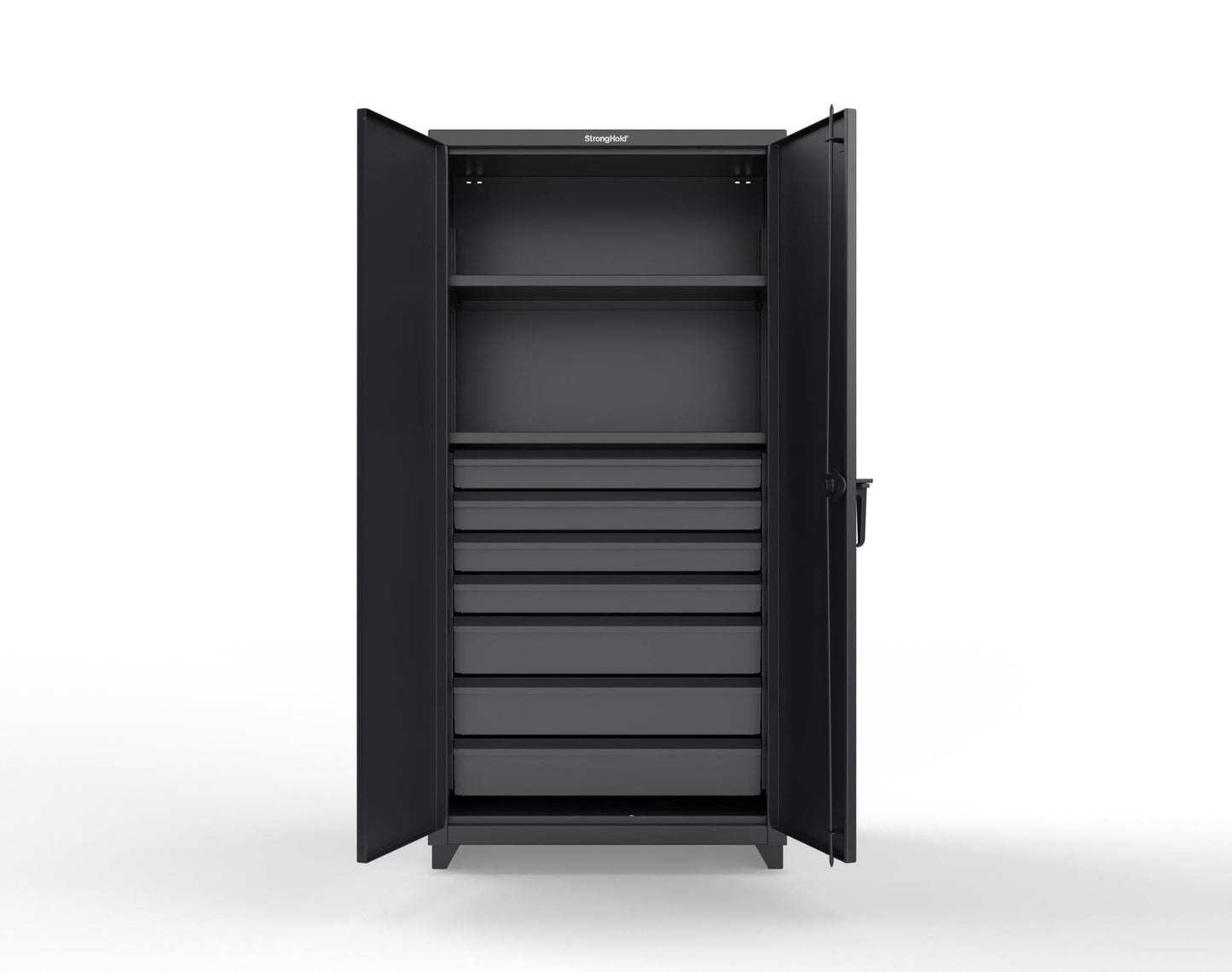 Extra Heavy Duty 14 GA Cabinet with 7 Drawers, 2 Shelves - 36 In. W x 24 In. D x 75 In. H - 36-242-7DB-L-9005