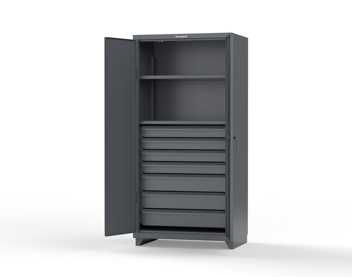 Extra Heavy Duty 14 GA Cabinet with 7 Drawers, 2 Shelves - 36 In. W x 24 In. D x 75 In. H - 36-242-7DB-L-7024