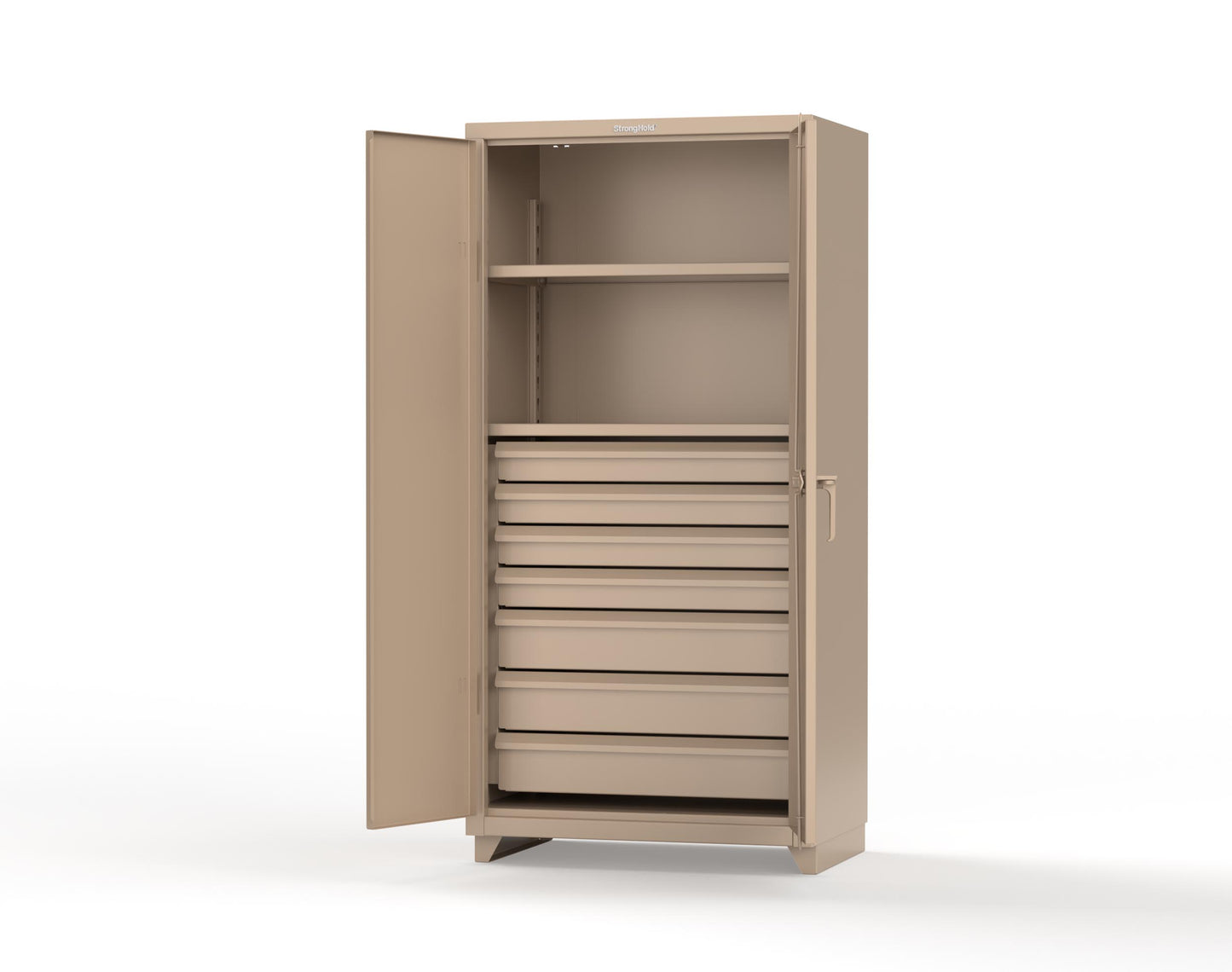 Extra Heavy Duty 14 GA Cabinet with 7 Drawers, 2 Shelves - 36 In. W x 24 In. D x 75 In. H - 36-242-7DB-L-1019
