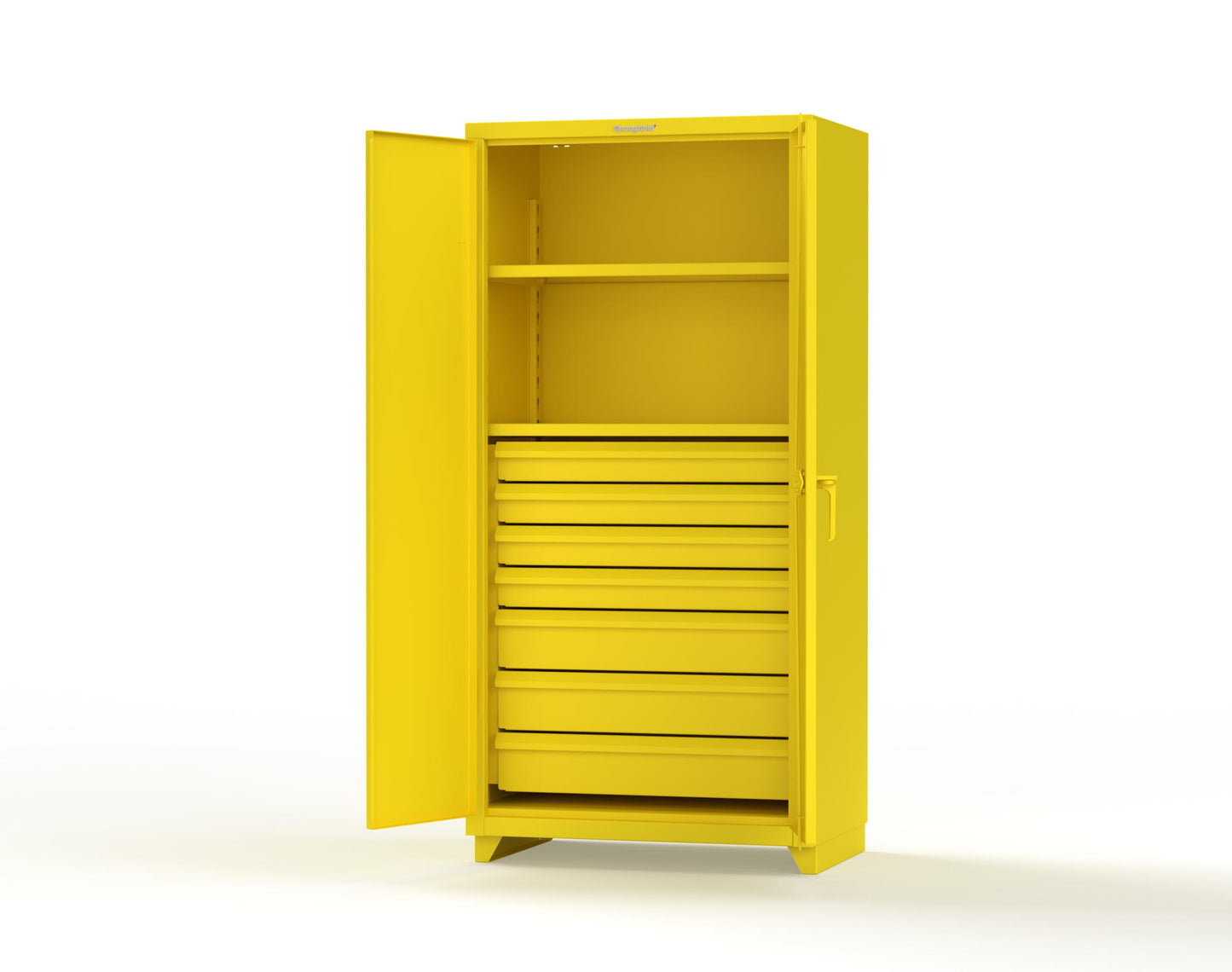 Extra Heavy Duty 14 GA Cabinet with 7 Drawers, 2 Shelves - 36 In. W x 24 In. D x 75 In. H - 36-242-7DB-L-1021