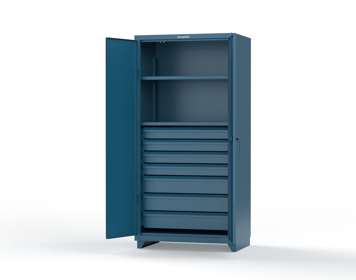 Extra Heavy Duty 14 GA Cabinet with 7 Drawers, 2 Shelves - 36 In. W x 24 In. D x 75 In. H - 36-242-7DB-L-5001