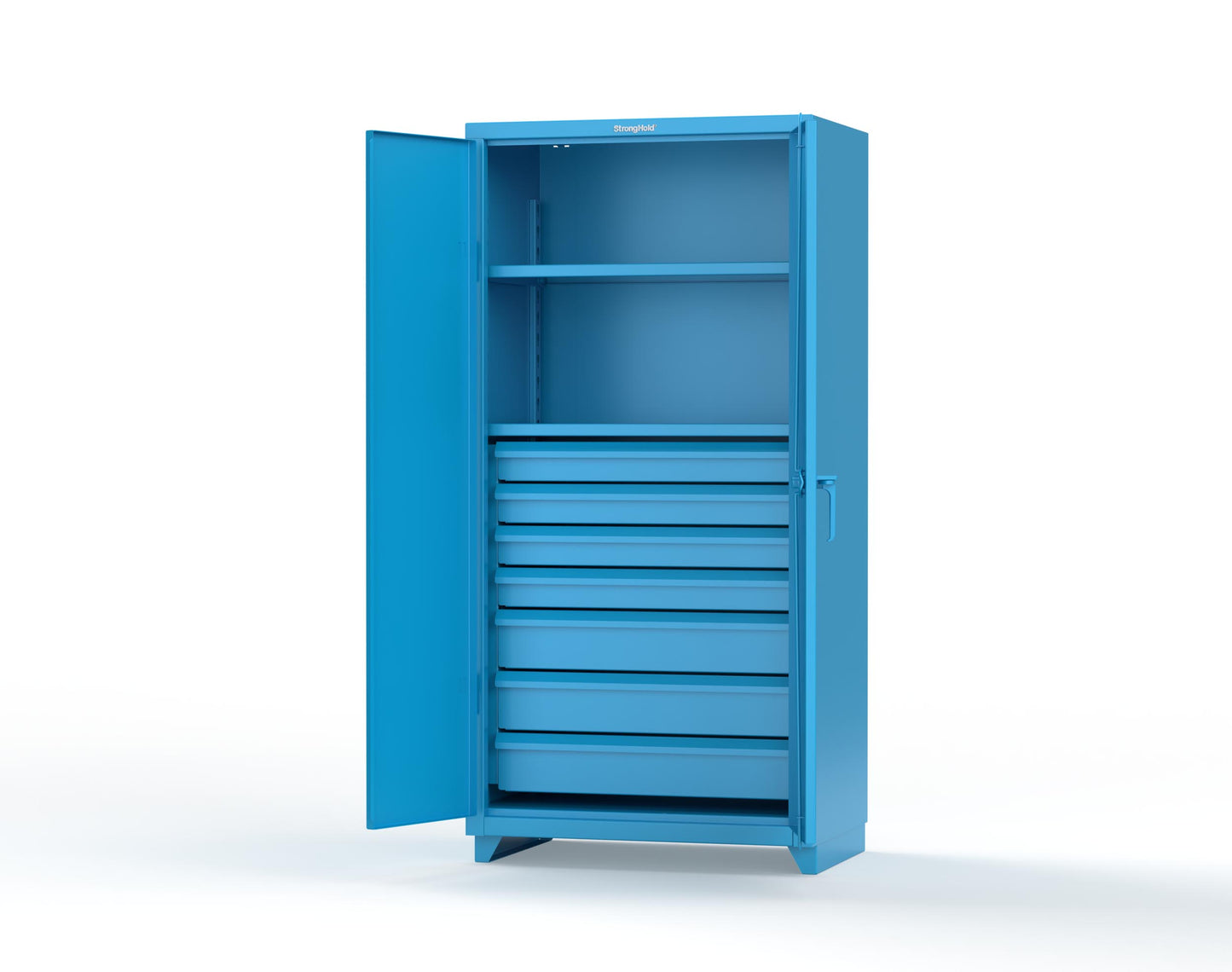 Extra Heavy Duty 14 GA Cabinet with 7 Drawers, 2 Shelves - 36 In. W x 24 In. D x 75 In. H - 36-242-7DB-L-5012