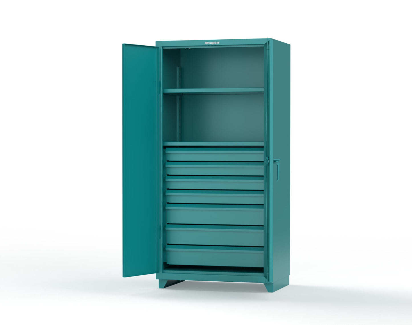 Extra Heavy Duty 14 GA Cabinet with 7 Drawers, 2 Shelves - 36 In. W x 24 In. D x 75 In. H - 36-242-7DB-L-5021