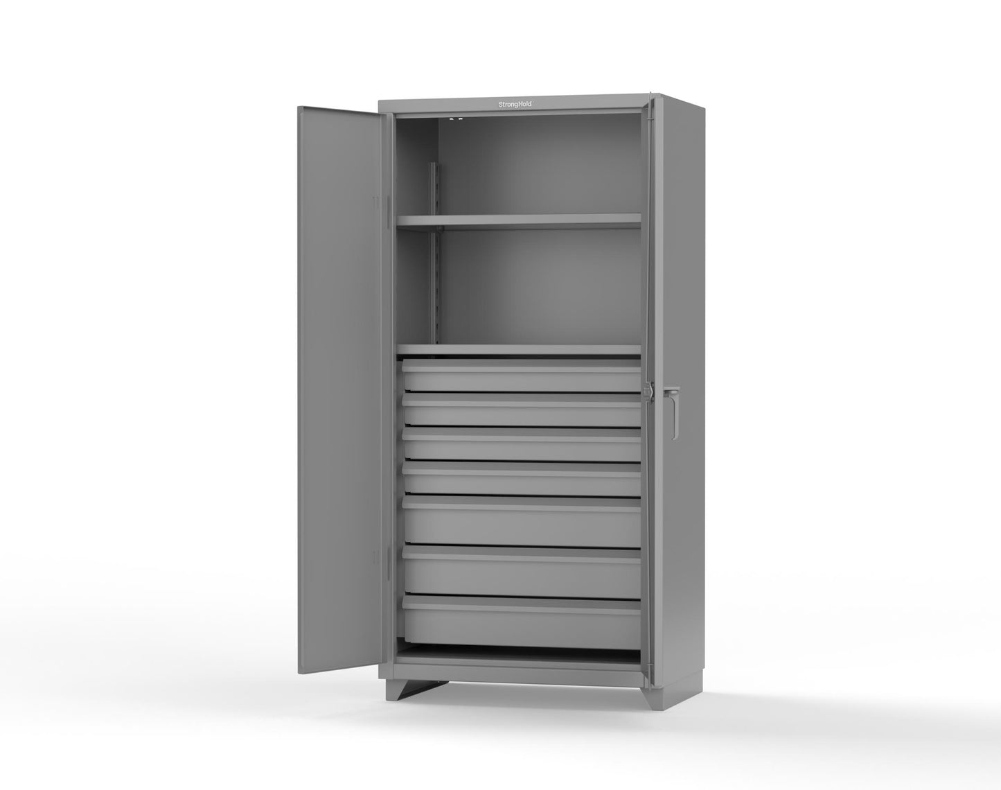 Extra Heavy Duty 14 GA Cabinet with 7 Drawers, 2 Shelves - 36 In. W x 24 In. D x 75 In. H - 36-242-7DB-L-7037
