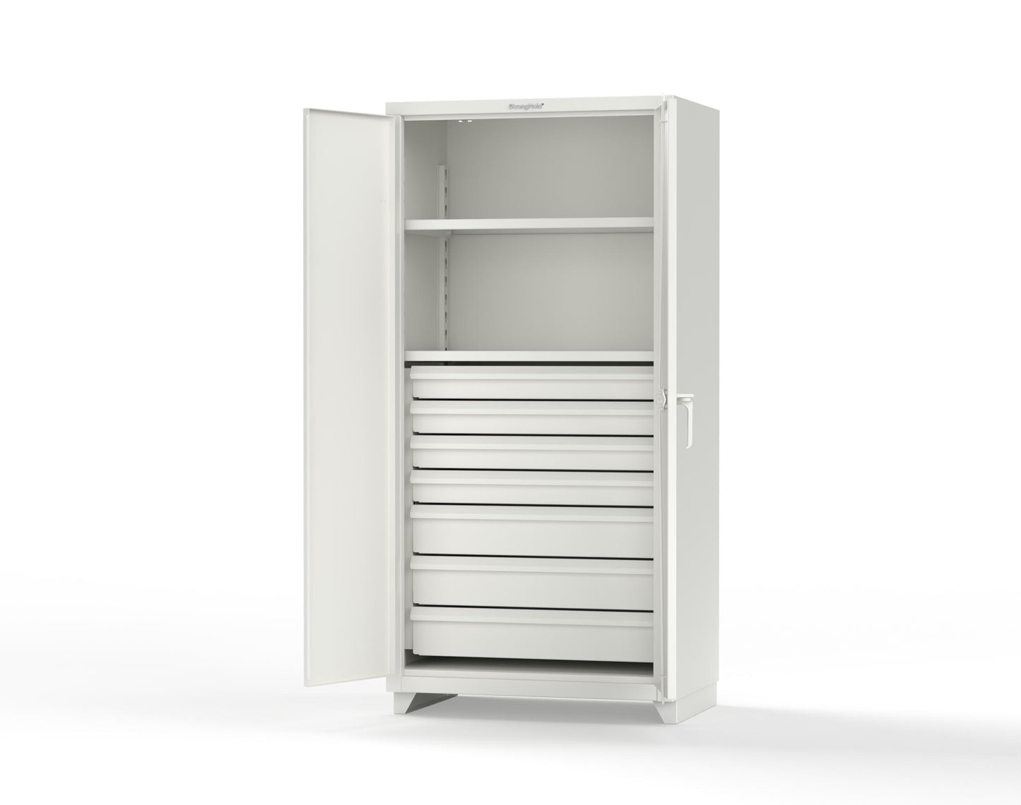 Extra Heavy Duty 14 GA Cabinet with 7 Drawers, 2 Shelves - 36 In. W x 24 In. D x 75 In. H - 36-242-7DB-L-9003