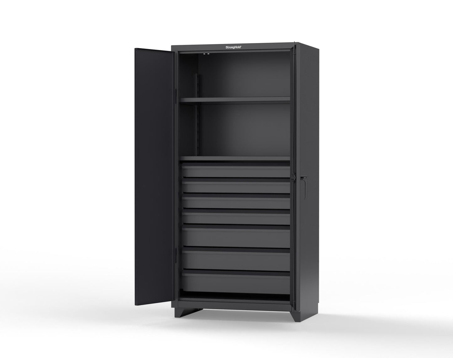 Extra Heavy Duty 14 GA Cabinet with 7 Drawers, 2 Shelves - 36 In. W x 24 In. D x 75 In. H - 36-242-7DB-L-9005