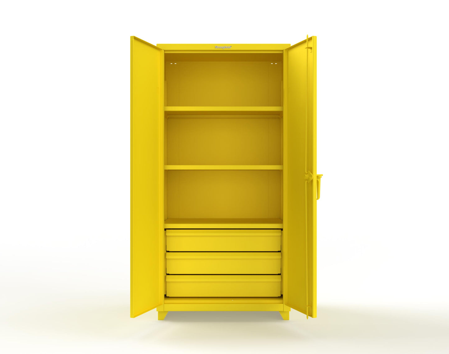 Extra Heavy Duty 14 GA Cabinet with 3 Drawers, 3 Shelves - 36 In. W x 24 In. D x 75 In. H - 36-243-3DB-L-1021