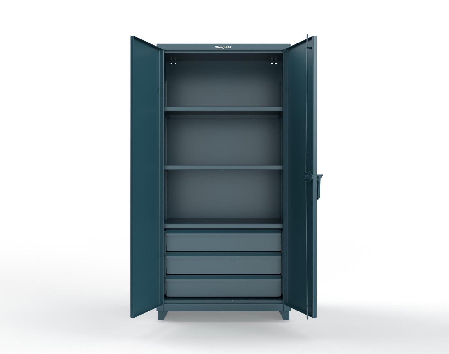 Extra Heavy Duty 14 GA Cabinet with 3 Drawers, 3 Shelves - 36 In. W x 24 In. D x 75 In. H - 36-243-3DB-L-5001
