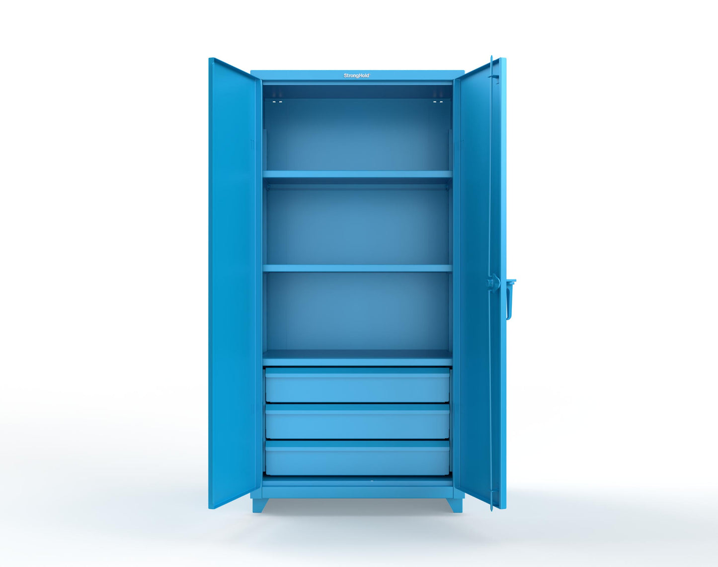 Extra Heavy Duty 14 GA Cabinet with 3 Drawers, 3 Shelves - 36 In. W x 24 In. D x 75 In. H - 36-243-3DB-L-5012