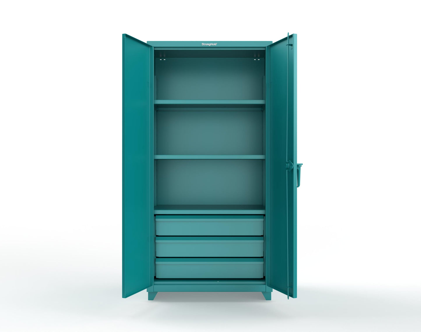 Extra Heavy Duty 14 GA Cabinet with 3 Drawers, 3 Shelves - 36 In. W x 24 In. D x 75 In. H - 36-243-3DB-L-5021