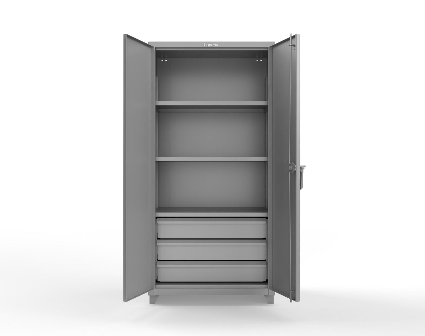 Extra Heavy Duty 14 GA Cabinet with 3 Drawers, 3 Shelves - 36 In. W x 24 In. D x 75 In. H - 36-243-3DB-L-7037