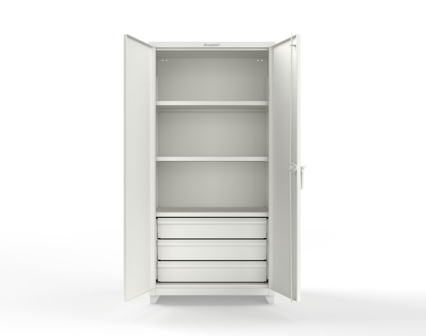 Extra Heavy Duty 14 GA Cabinet with 3 Drawers, 3 Shelves - 36 In. W x 24 In. D x 75 In. H - 36-243-3DB-L-9003