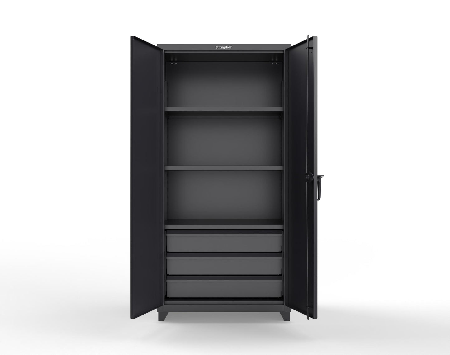 Extra Heavy Duty 14 GA Cabinet with 3 Drawers, 3 Shelves - 36 In. W x 24 In. D x 75 In. H - 36-243-3DB-L-9005