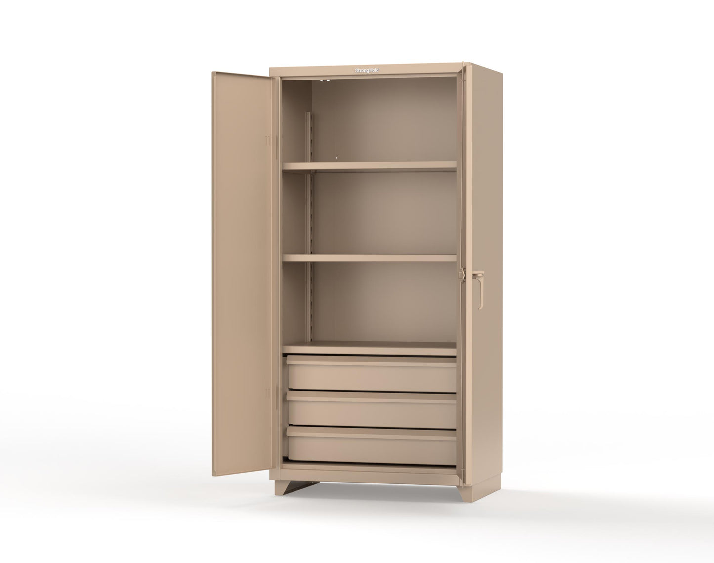 Extra Heavy Duty 14 GA Cabinet with 3 Drawers, 3 Shelves - 36 In. W x 24 In. D x 75 In. H - 36-243-3DB-L-1019