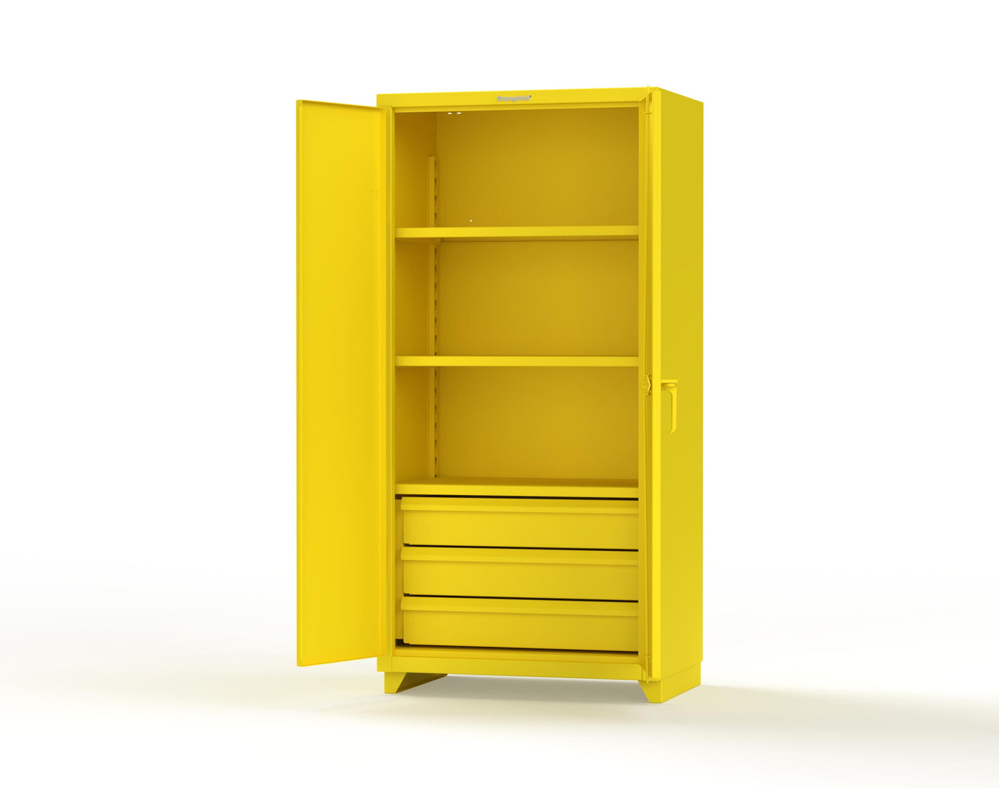 Extra Heavy Duty 14 GA Cabinet with 3 Drawers, 3 Shelves - 36 In. W x 24 In. D x 75 In. H - 36-243-3DB-L-1021