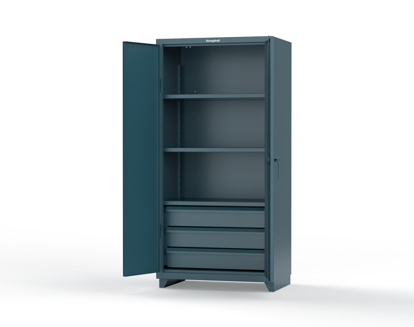 Extra Heavy Duty 14 GA Cabinet with 3 Drawers, 3 Shelves - 36 In. W x 24 In. D x 75 In. H - 36-243-3DB-L-5001